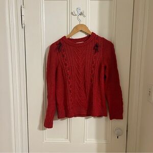 J Crew X The Reeds Red Cable Knit Sweater M EUC